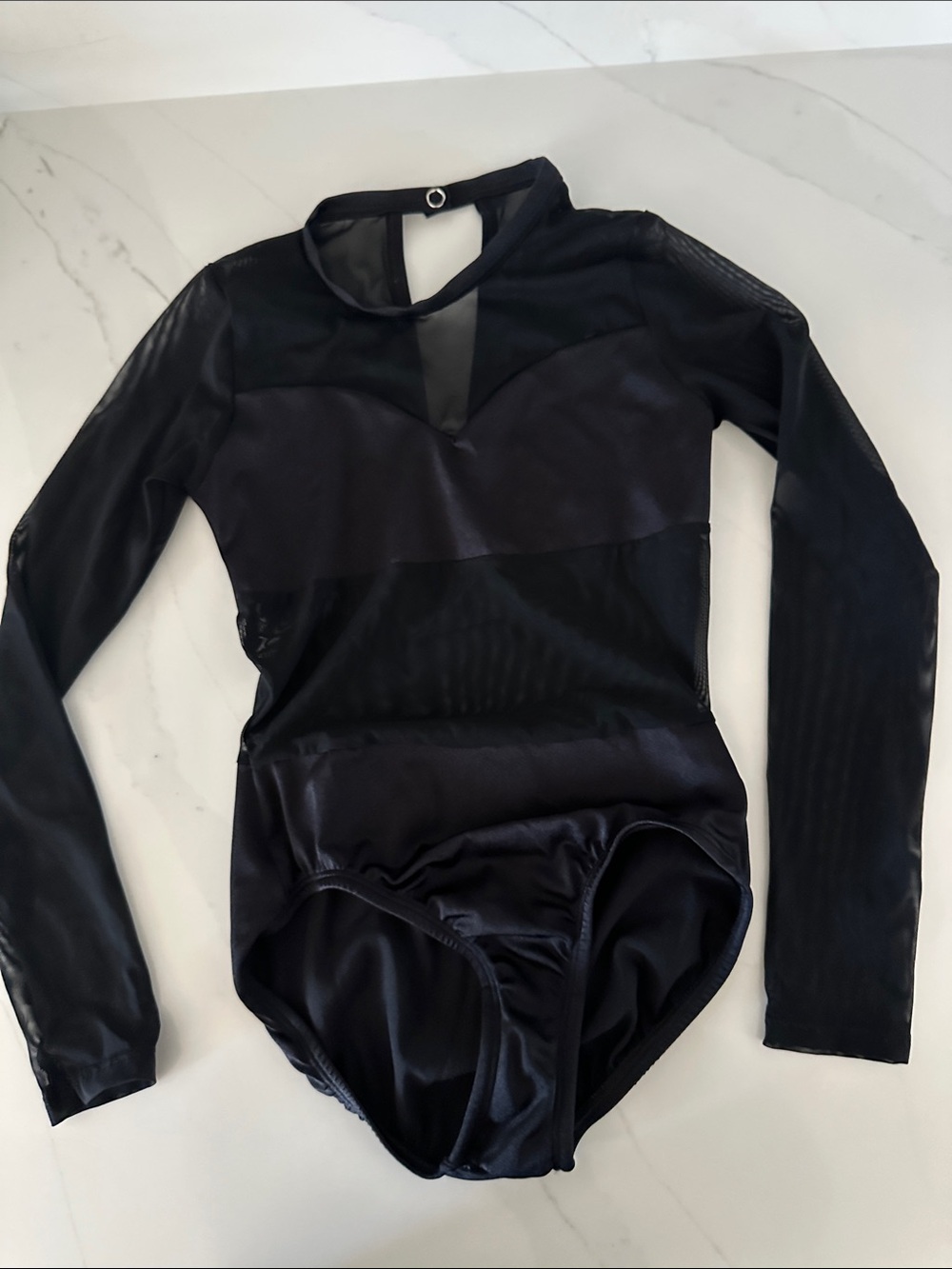 Body Wrappers Black Long-Sleeve Girls One-Piece Leotard. Size 8-10.